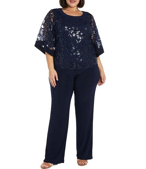r and m richards plus size butterfly sleeve scoop neck sequin 2 piece pant set dillard s
