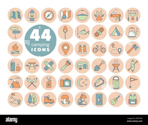 Camping Hiking And Outdoor Activities Icons Set Stock Vector Image
