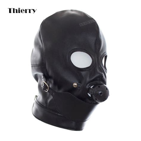 Thierry Fetish Sensory Deprivation Bondage Head Hood With Open Eyes And