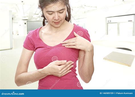 Woman Touching Breast While Standing Stock Image Image Of Sensuality