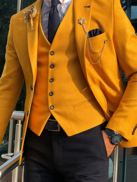 buy yellow slim fit suit by free shipping worldwide