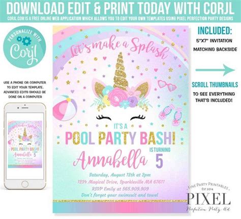 Pool Party Invitation Unicorn Pool Party Invitation Unicorn Pool Float Splish Splash Pool Party