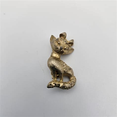 Mamselle Jewelry Mamselle Vintage Cat With Bow Brooch Pin Brushed Gold Tone Poshmark