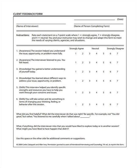 Free 7 Counseling Feedback Forms In Pdf Ms Word