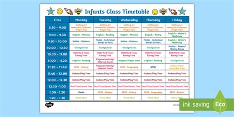 Infants Sample Timetable Teacher Made