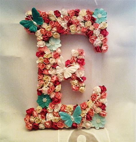Initial Monogram E Floral Pink Flowers Butterflies Wooden Hand Etsy