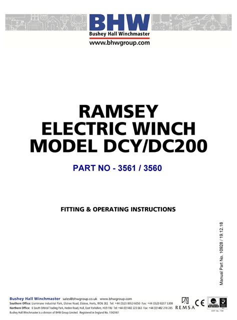 Ramsey Electronics Dcy200 Winch Fitting And Operating Instructions