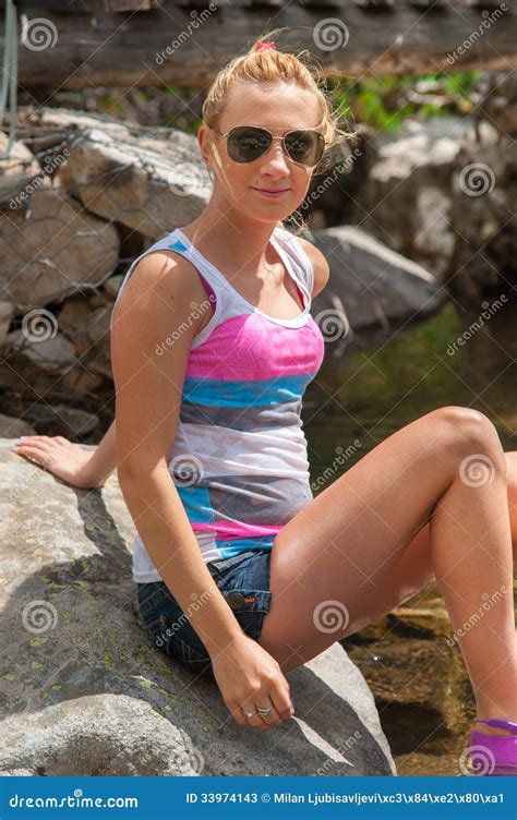 Girl Enjoying Mountain Stock Image Image Of Pretty Pink