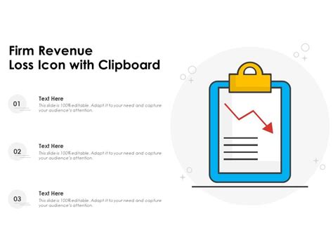 Firm Revenue Loss Icon With Clipboard Powerpoint Slides Diagrams