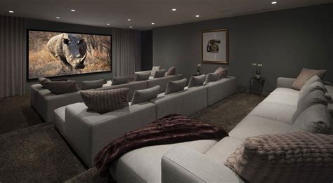 Architecture Modern Spacious Home Cinema Room Design Ideas With Grey