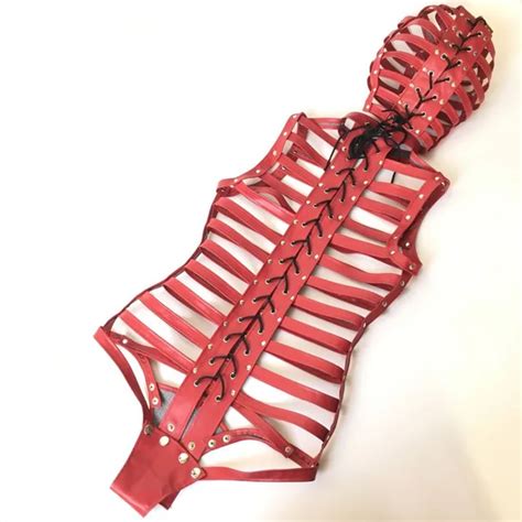 New Red Bondage Restraint Leather Hood Adjustable Bdsm Bondage