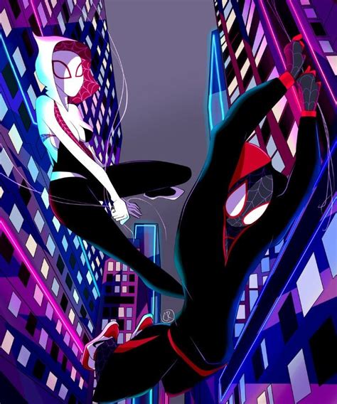 ultimate spider man and spider gwen into the spider verse spiderman and gwen spiderman artwork
