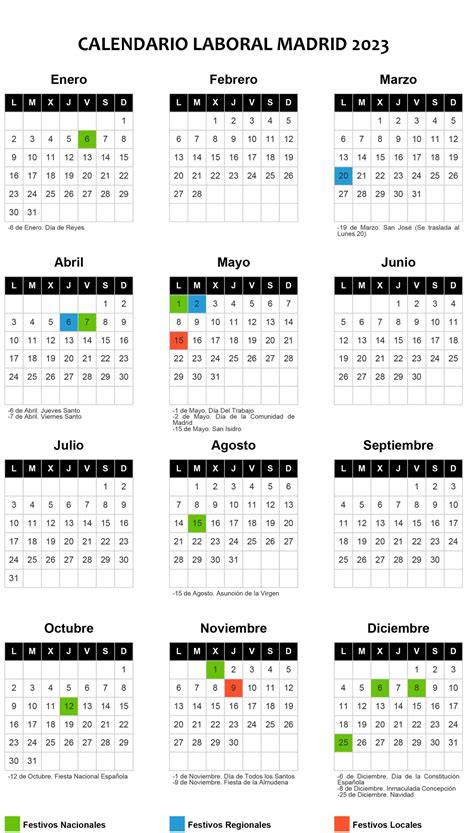 Calendario Laboral 2023 Madrid Capital IMAGESEE