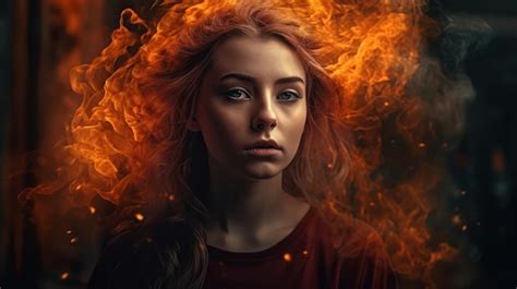 premium ai image a woman with a fire on her face