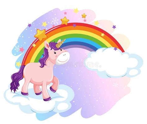 Cute Unicorn Standing On A Cloud With Rainbow Stock Vector