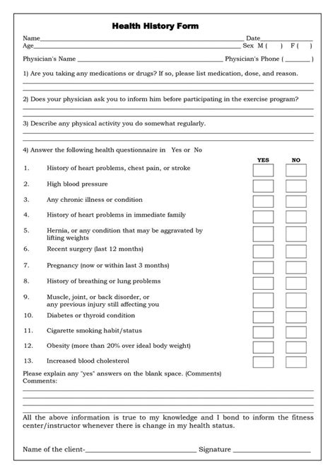 physical activity readiness questionnaire par  health history