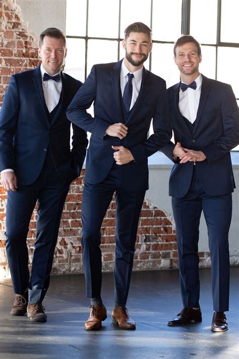 Groomsmen Attire Navy Bow Ties Neckties Navy Suit Wedding Blue
