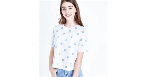 Teens Blue Floral Embroidered T Shirt New Look