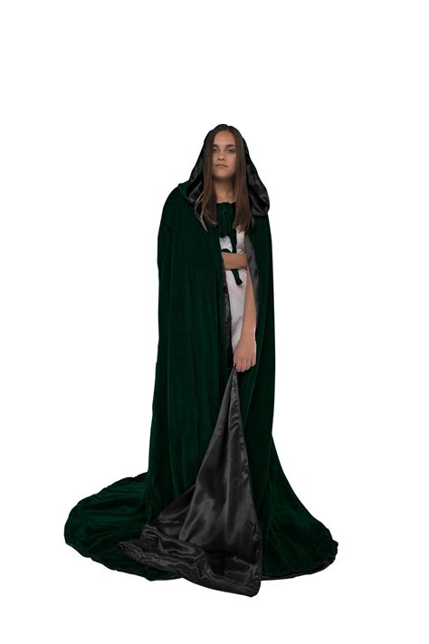 Dark Green Cloak Fully Lined With Black Satin Hooded Velvet Medieval