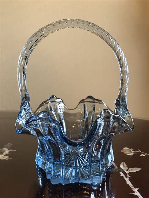 Fenton Salem Blue Vulcan 8” Basket Qvc Fenton Glass Fenton Glass Vase