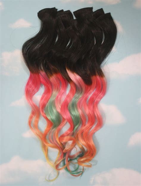 Sunset Ombre Dip Dyed Hair Clip In Hair Extensions Tie Dye Etsy