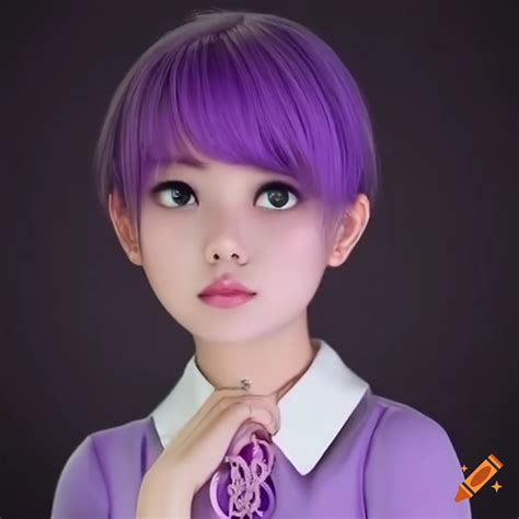 Anime Portrait Of A Serious Girl With Purple Hair And Big Eyes On Craiyon