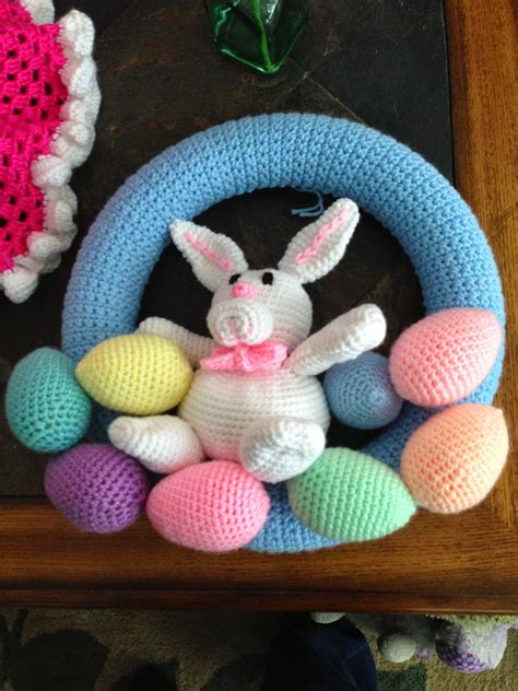 Crocheted Wreath Easter Wreath Bunny Made From Redheart Free Pattern