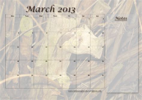Free Download Calendar Page For March 2013 Billies Craft Room