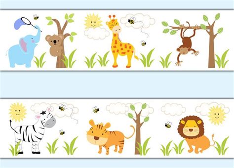 Safari Jungle Animals Wallpaper Border Wall Art Decals Baby Boy Nursery