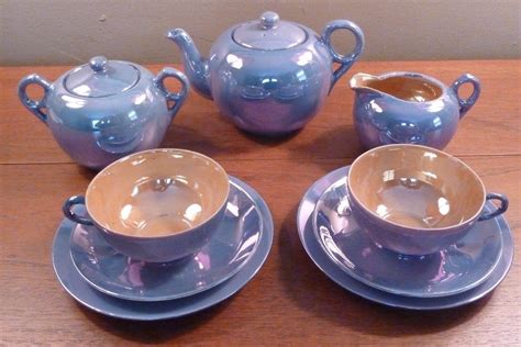 12 Piece Vintage Made In Japan Blue And Peach Lusterware Tea For 2 Set