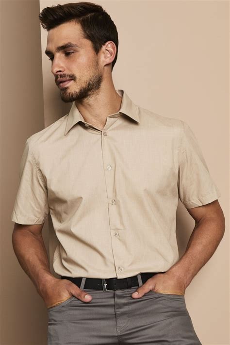 Chemise Homme Manches Courtes Beige | Simon Jersey