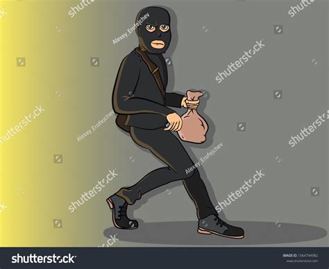 Cartoon Illustration Robber Sneaking Stolen Bag 库存矢量图（免版税）1564794982