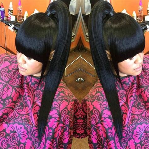 Pin By Mizhani Blanco On Bangs With Ponytail Weave Weave
