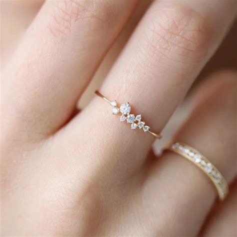 Simple Cubic Zirconia Small Stone Thin Ring Gold Engagement Rings For