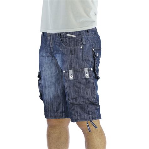 Mens Denim Shorts Crosshatch Player Cargo Combat Utility Pockets Jeans Pants