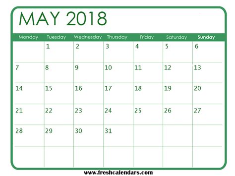 May 2018 Calendar Free Printable Monthly Calendars