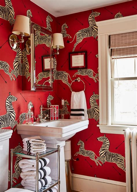 Powder Room With Red Zebra Print Wallpaper Hgtv