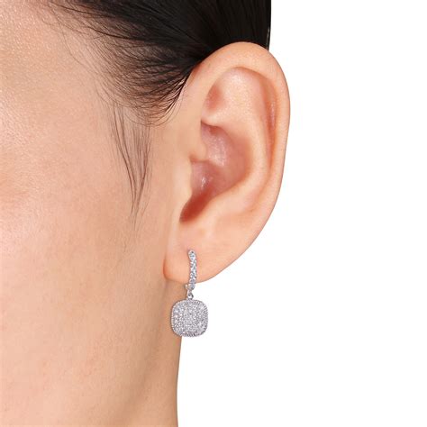 1 38 Ct Tw Diamond Square Halo Leverback Earrings Delmar Jewelers
