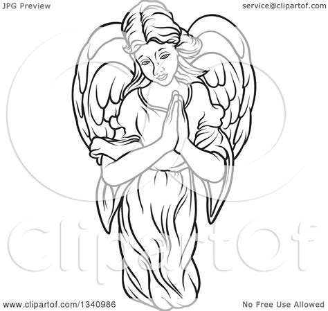 Clipart Of A Black And White Female Angel With Prayer