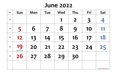 June 2022 Printable Calendar With Holidays 2022 Calendar Printable Images