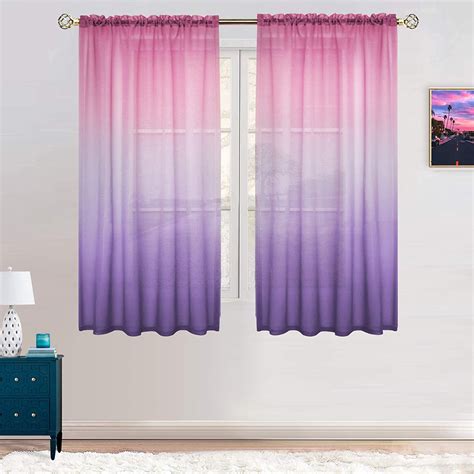 Faux Linen Ombre Sheer Curtains For Bedroom Girls Room