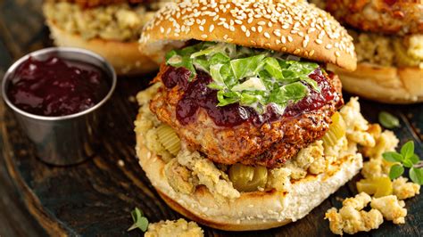 Thanksgiving Turkey Burgers With Leftover Stuffing And Cranberry Sauce