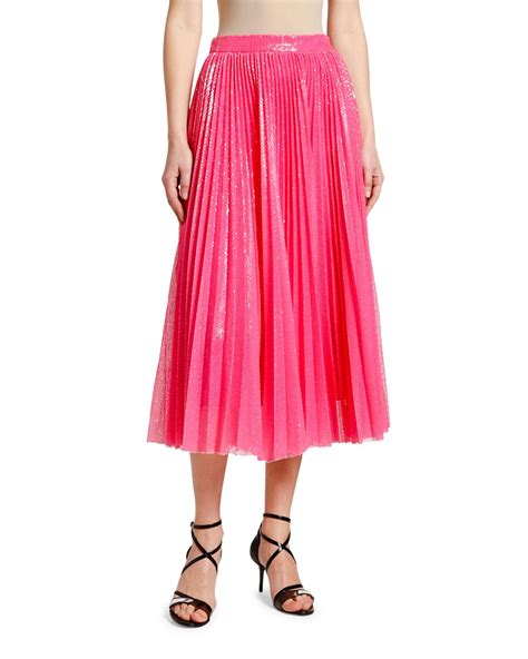 Msgm Shimmery Pleated Long Skirt In Pink Lyst