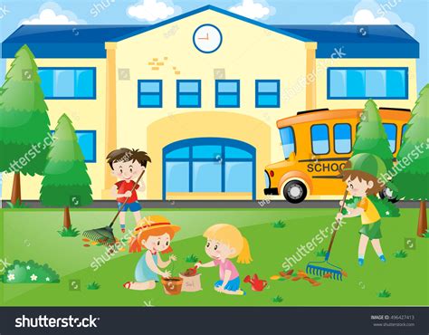 Kids Playing Schoolyard Stock Vector Royalty Free 496427413
