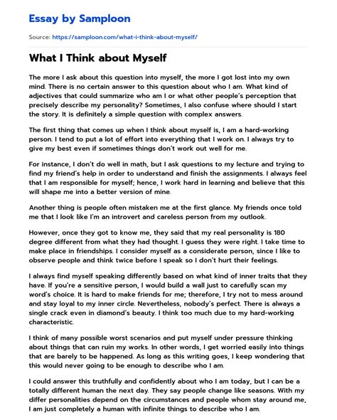 What I Think About Myself Free Essay Sample On Samploon Com