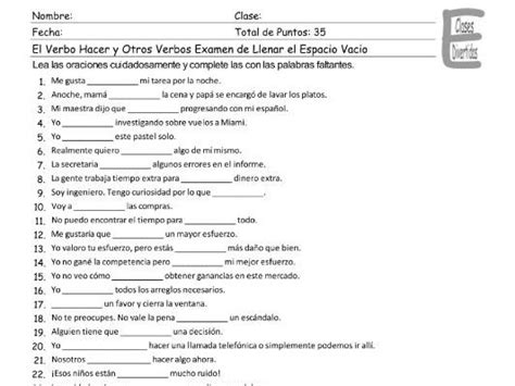 Verb Hacer Spanish Fill In The Blanks Exam Teaching Resources Hot Sex Picture