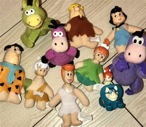 1989 Dennys Hanna Barbera The Flintstones 10 Mini Plush Plastic Toys