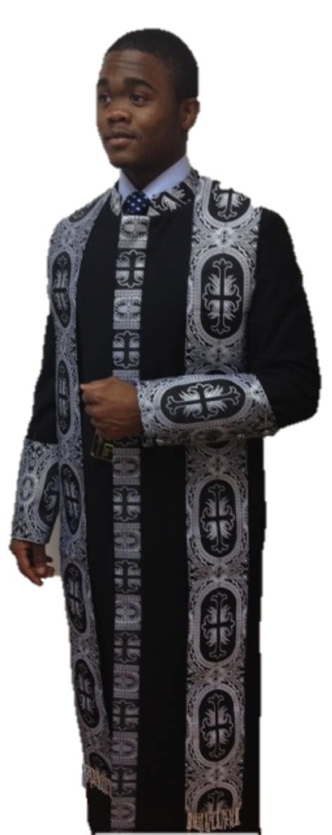 Mens Black Clergy Cassock With Special Gray Silver Church Fabric Brocade