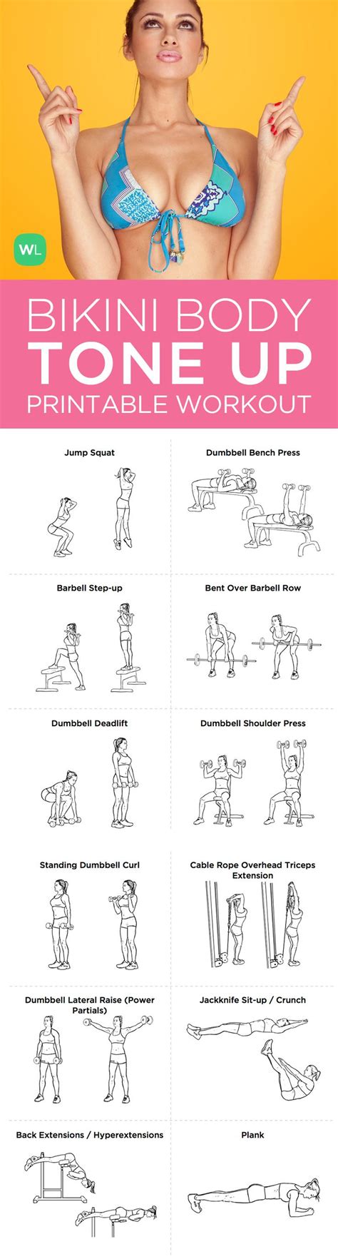 Full body gym workout routine. Bikini Body Tone Up Printable Workout Plan for Women ...