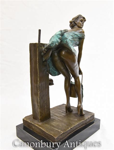 Erotic Bronze Female Statue Kinky Water Pump Statue Figurine